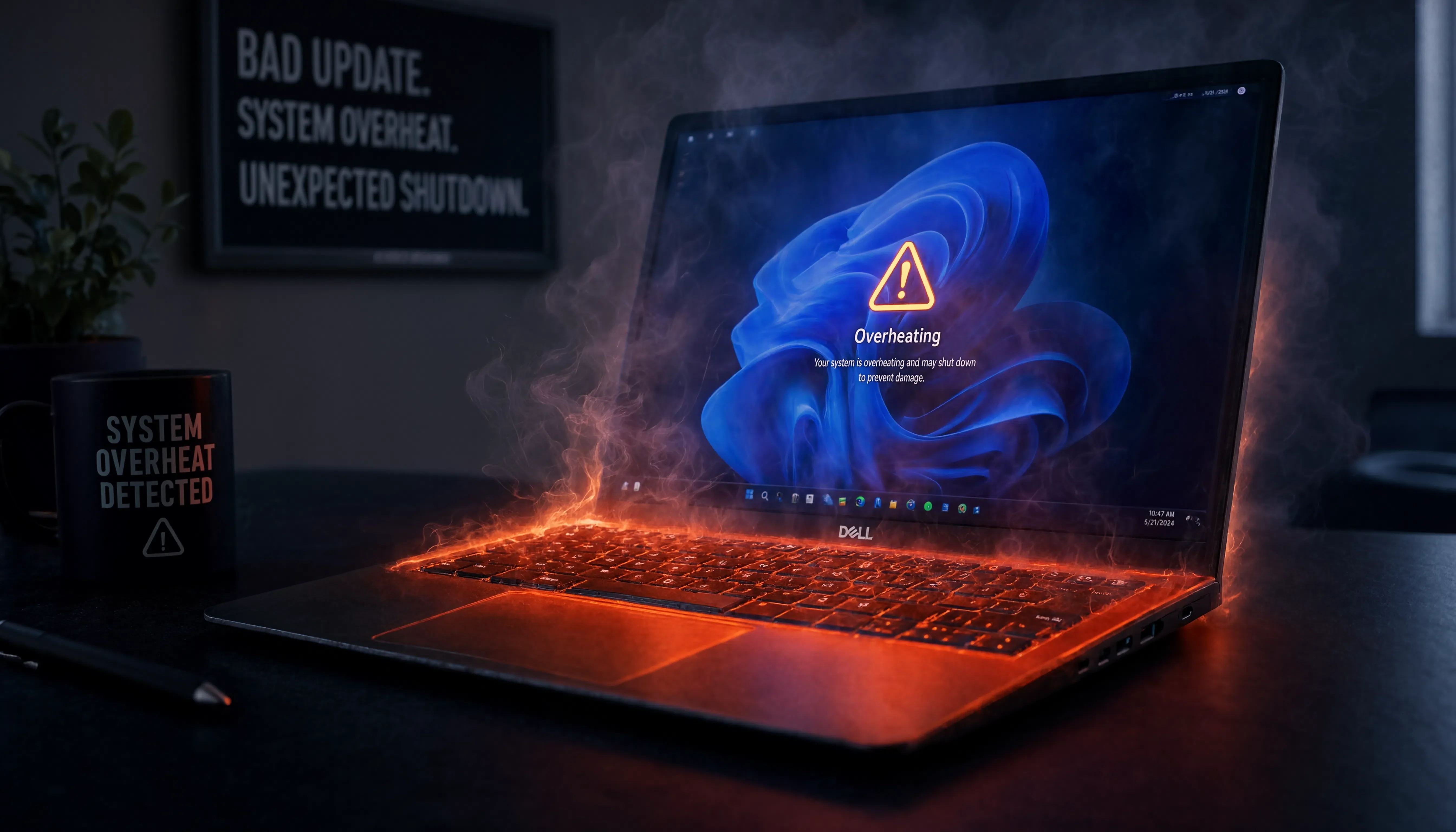 Dell bilgisayar aşırı ısınma ve kapanma sorunu için Windows ayarları ve aygıt yöneticisi ekranı.