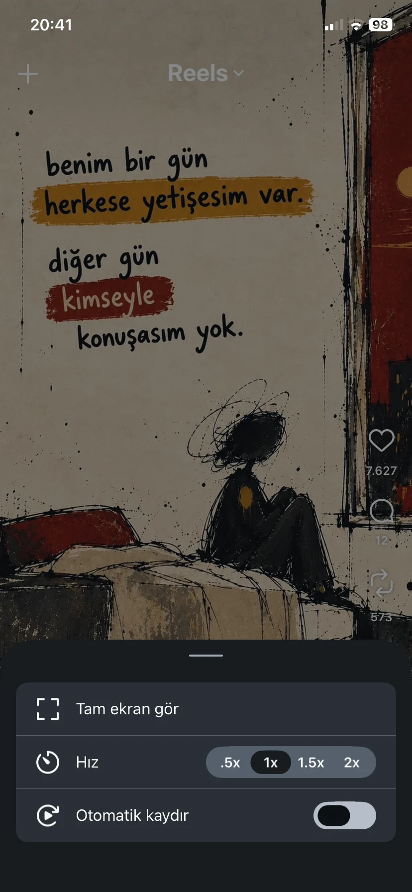 Instagram Reels Tam Ekran, Hız ve Kaydırma 