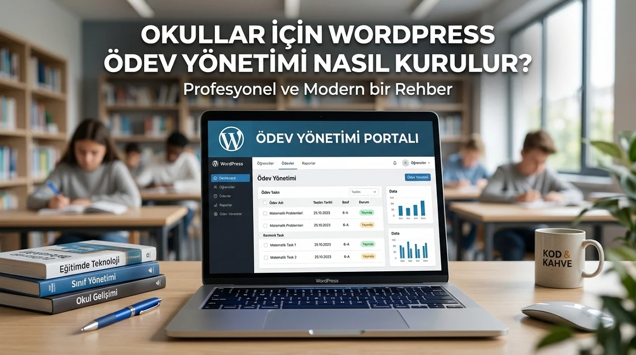 WordPress Ödev Yönetimi okullarda ödev dağıtımı ve takibini tek merkezden kolaylaştırır.