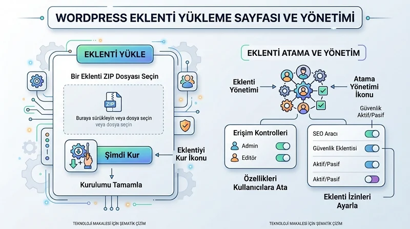 WordPress Ödev Yönetimi eklenti kurulumu ve kullanıcı yetkilendirmesiyle kontrollü biçimde yapılandırılır.