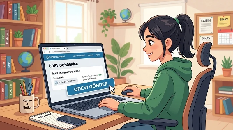 WordPress Ödev Yönetimi öğrencilerin ödevlerini çevrimiçi göndermesini ve teslim sürecini hızlandırır.