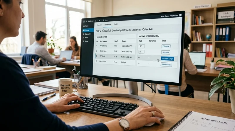 WordPress Ödev Yönetimi öğretmenlerin teslimleri incelemesini, notlandırmasını ve geri bildirim vermesini kolaylaştırır.