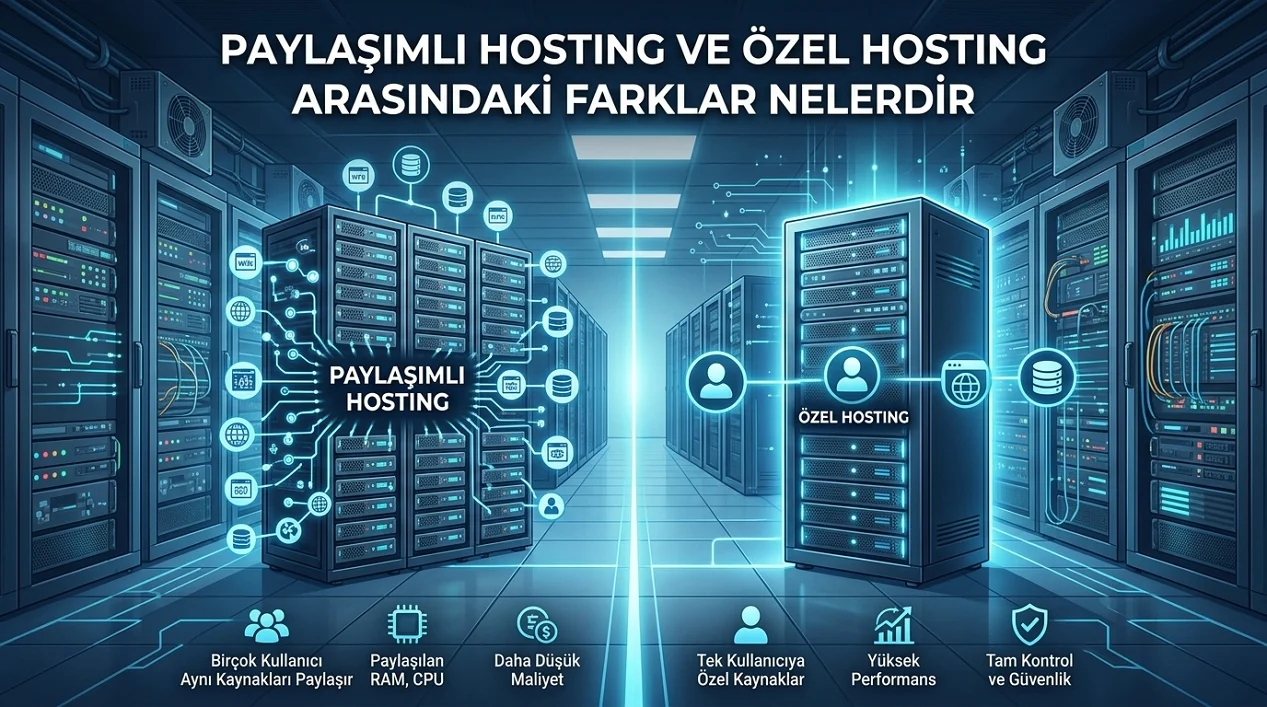 Paylaşımlı Hosting ve Özel Hosting kaynak kullanımı ile yönetim açısından nasıl ayrılır?