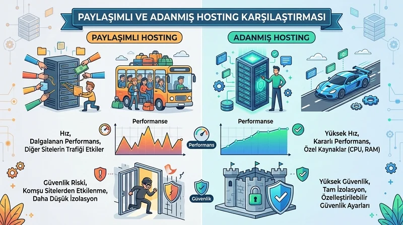 Paylaşımlı Hosting ve Özel Hosting seçiminde yönetilen hizmet farkı da değerlendirilmeli.