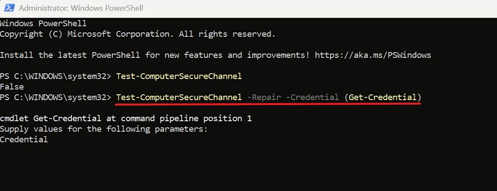 Reset-ComputerMachinePassword komutunun çalıştırılması