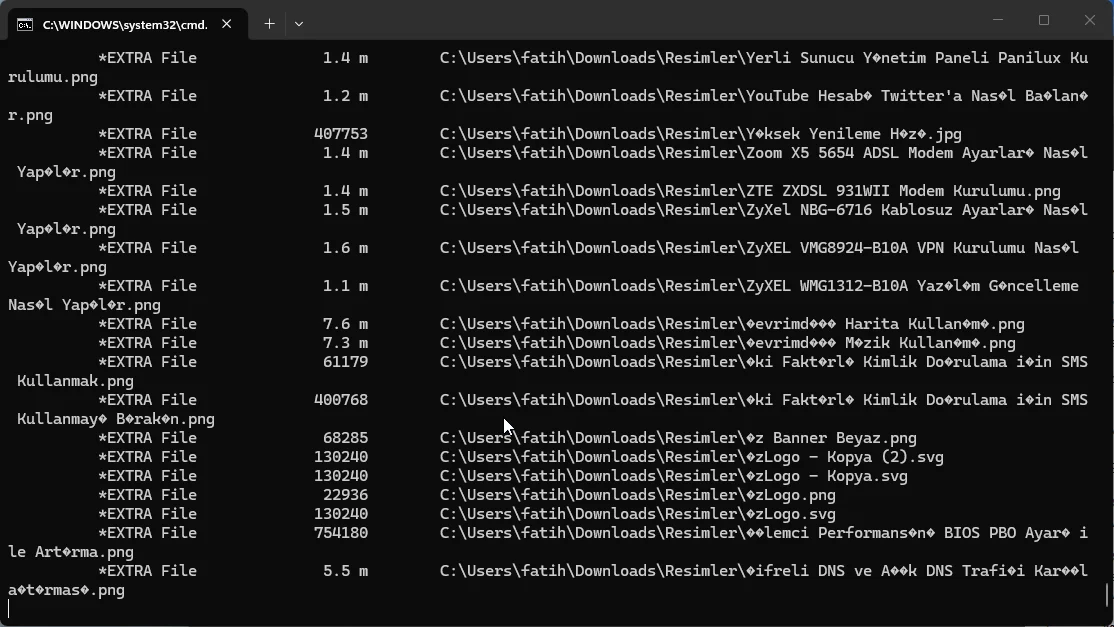 Robocopy komutunun terminalde çalışırken görünümü