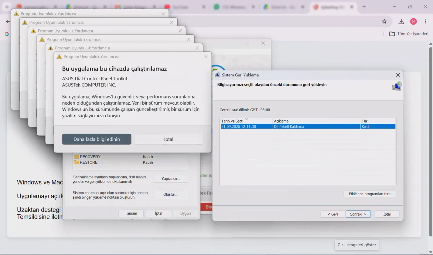 Windows 11 Sistem Geri Yükleme penceresi