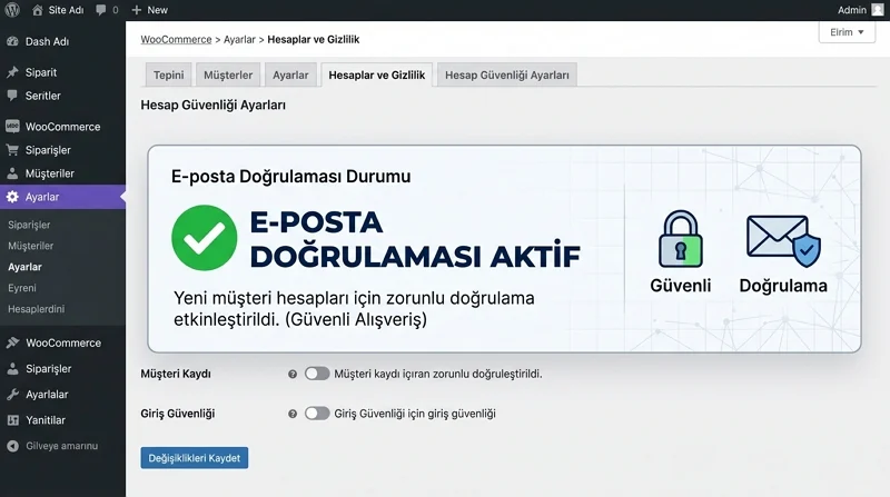 WooCommerce İstenmeyen Siparişler e-posta doğrulamasıyla müşteri hesaplarında güven katmanını güçlendirir.