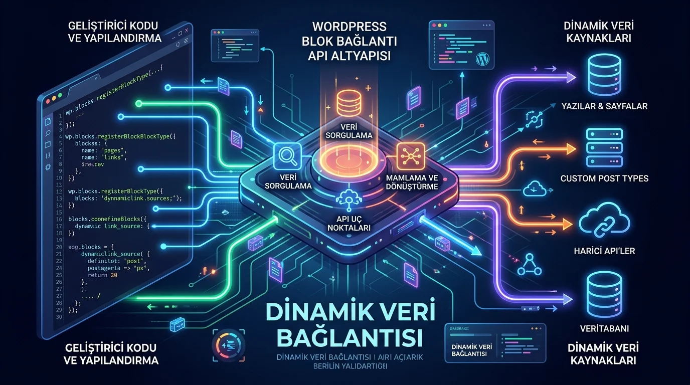 WordPress Blok Bağlantıları ile geliştirici kodu ve dinamik veri kaynakları akışı