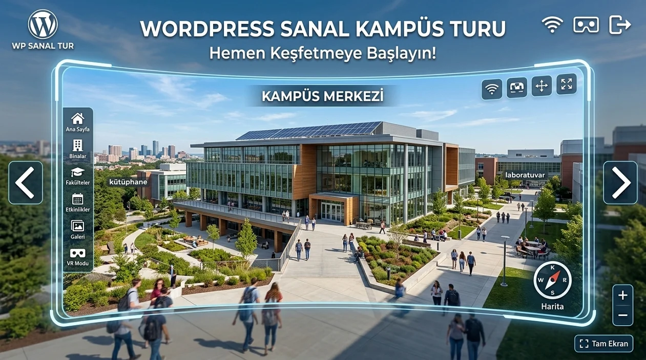 WordPress Sanal Kampüs Turu okulların kampüs alanlarını çevrimiçi ve etkileşimli biçimde tanıtmasını sağlar.