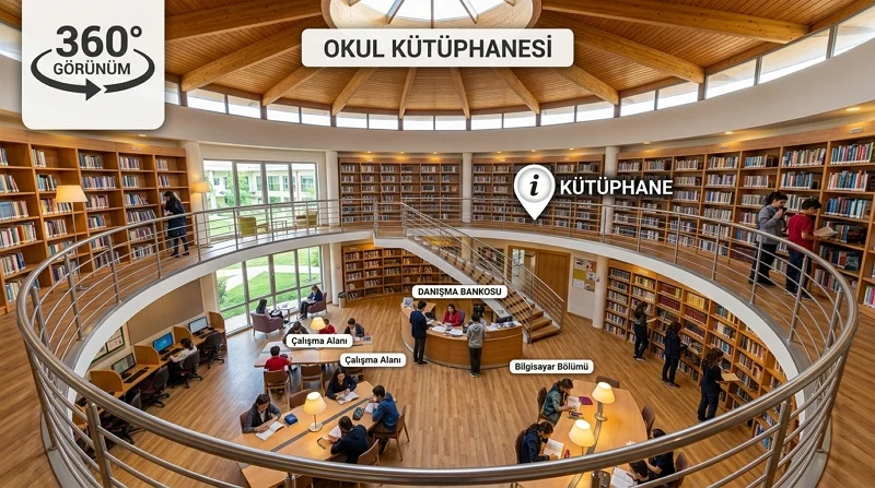 WordPress Sanal Kampüs Turu 360 derece görüntülerle okul alanlarını etkileşimli biçimde tanıtır.