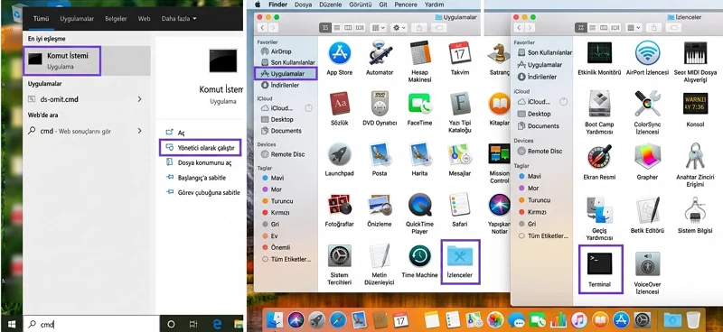 ERR_CACHE_MISS Hatası için Windows Komut İstemi ve macOS Terminal erişimini kontrol edin.
