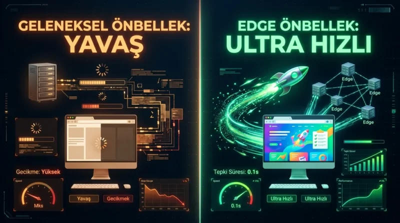 Edge Önbellekleme, geleneksel önbelleğe kıyasla içeriği daha yakın noktalardan sunarak gecikmeyi azaltabilir.
