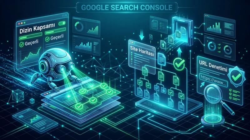 Google Arama Konsolu, URL denetimi ve site haritasıyla dizine ekleme sorunlarının incelenmesini sağlar.