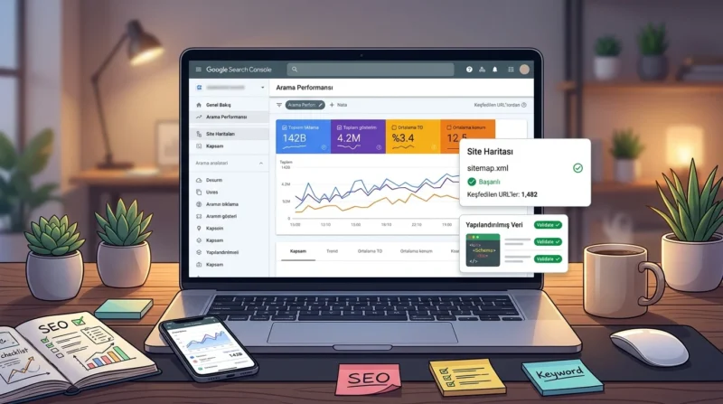 Google Site Bağlantıları için Search Console üzerinden dizin ve site haritası kontrolleri yapılabilir.
