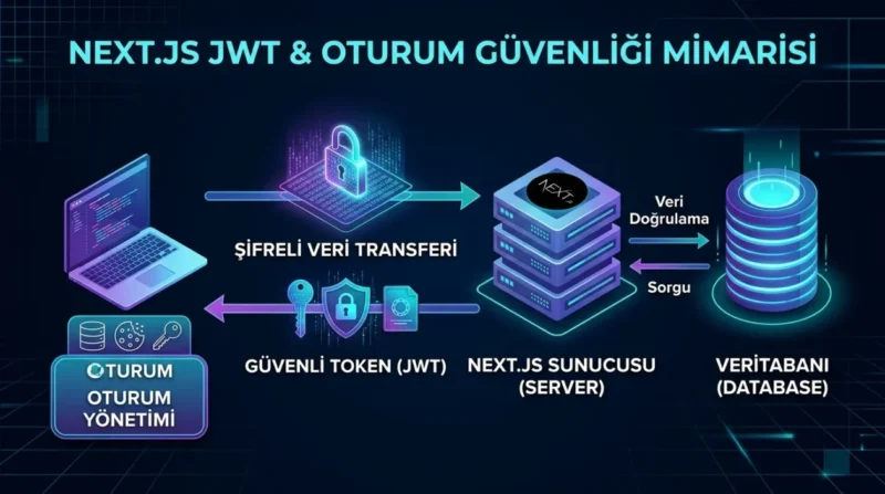 Next.js Kimlik Doğrulama mimarisinde JWT kullanımı, sunucu kontrolleri ve oturum verilerinin yönetilmesi.