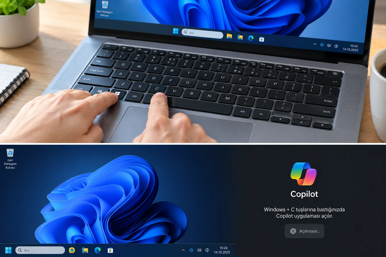 Windows 11 masaüstünde Win ve C tuşlarına basıldığında açılmayan Copilot uygulaması