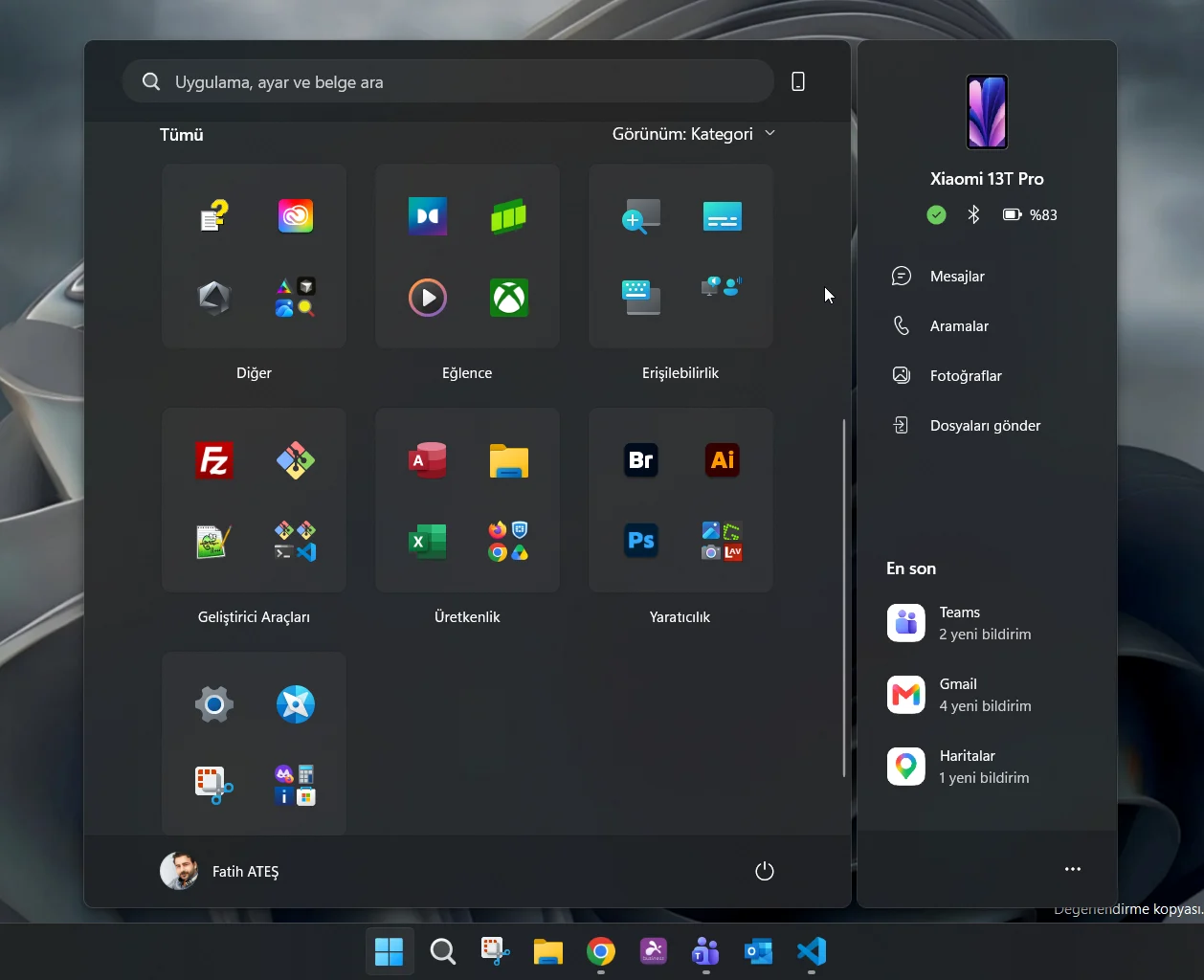 Windows 11 Başlat menüsünde Tüm uygulamalar bölümünün boş gri ekran olarak görünmesi
