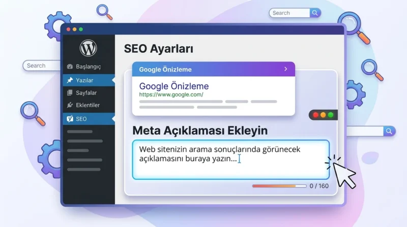 WordPress Meta Açıklaması, SEO eklentisindeki düzenleme alanından yazılıp arama önizlemesinde kontrol edilebilir.