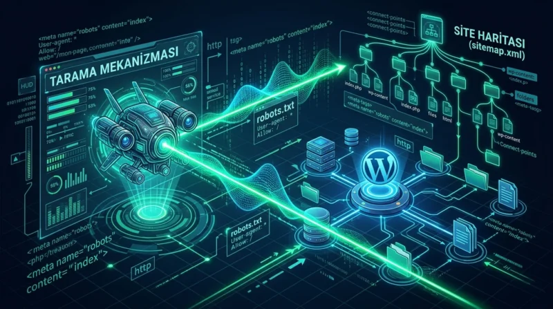 Yapay Zeka Botları WordPress sayfalarında robots.txt kuralları ve XML site haritalarının işlevi.