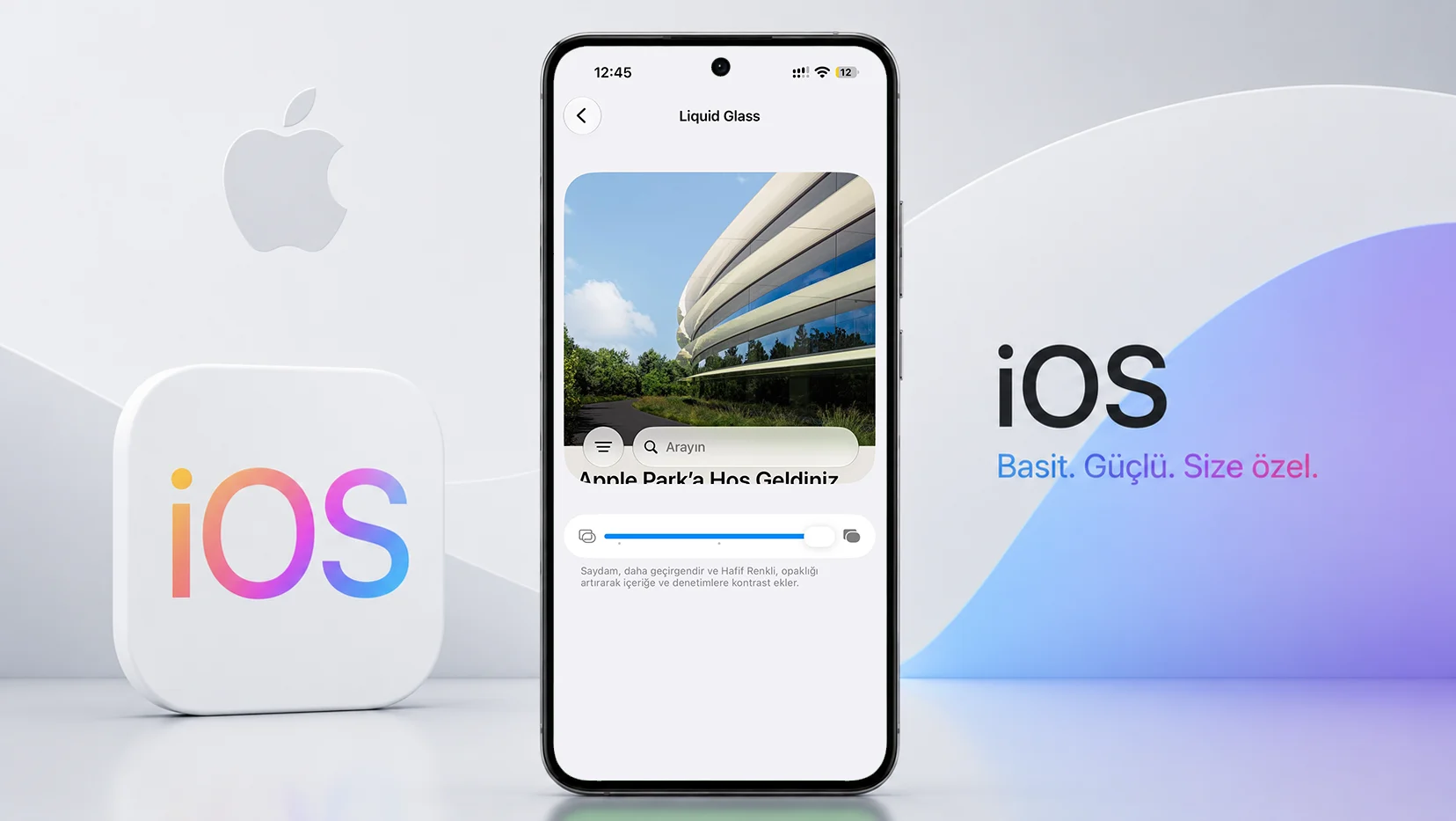 iOS 27 Görünüm ayarlarında Liquid Glass saydamlık kaydırıcısı