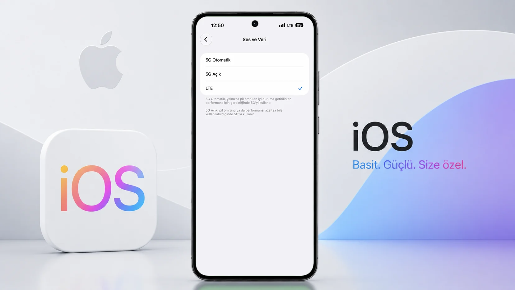 iOS 27 Hücresel Veri Seçenekleri altında 5G Otomatik ve LTE seçenekleri